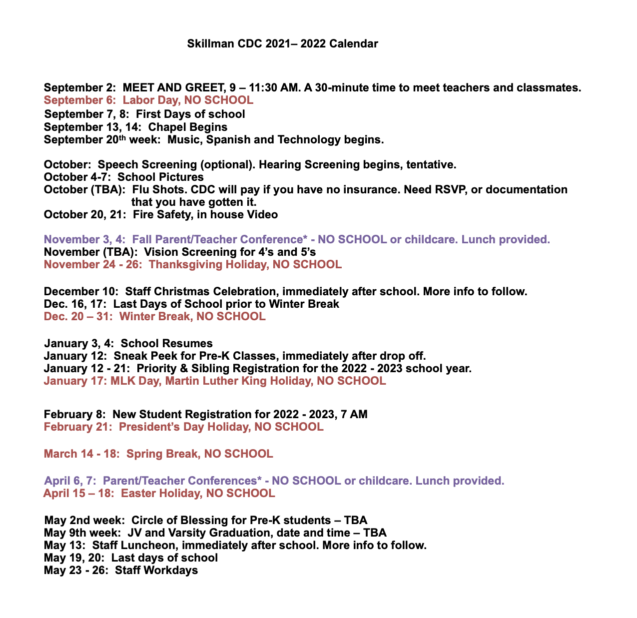 Disd 2022 Calendar Calendar - Skillman Cdc | Dallas Tx | Child Development Center